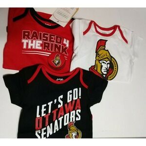 NHL Ottawa Senators Baby Bodysuit 3-Pack Red Black White Infant Romper NWT